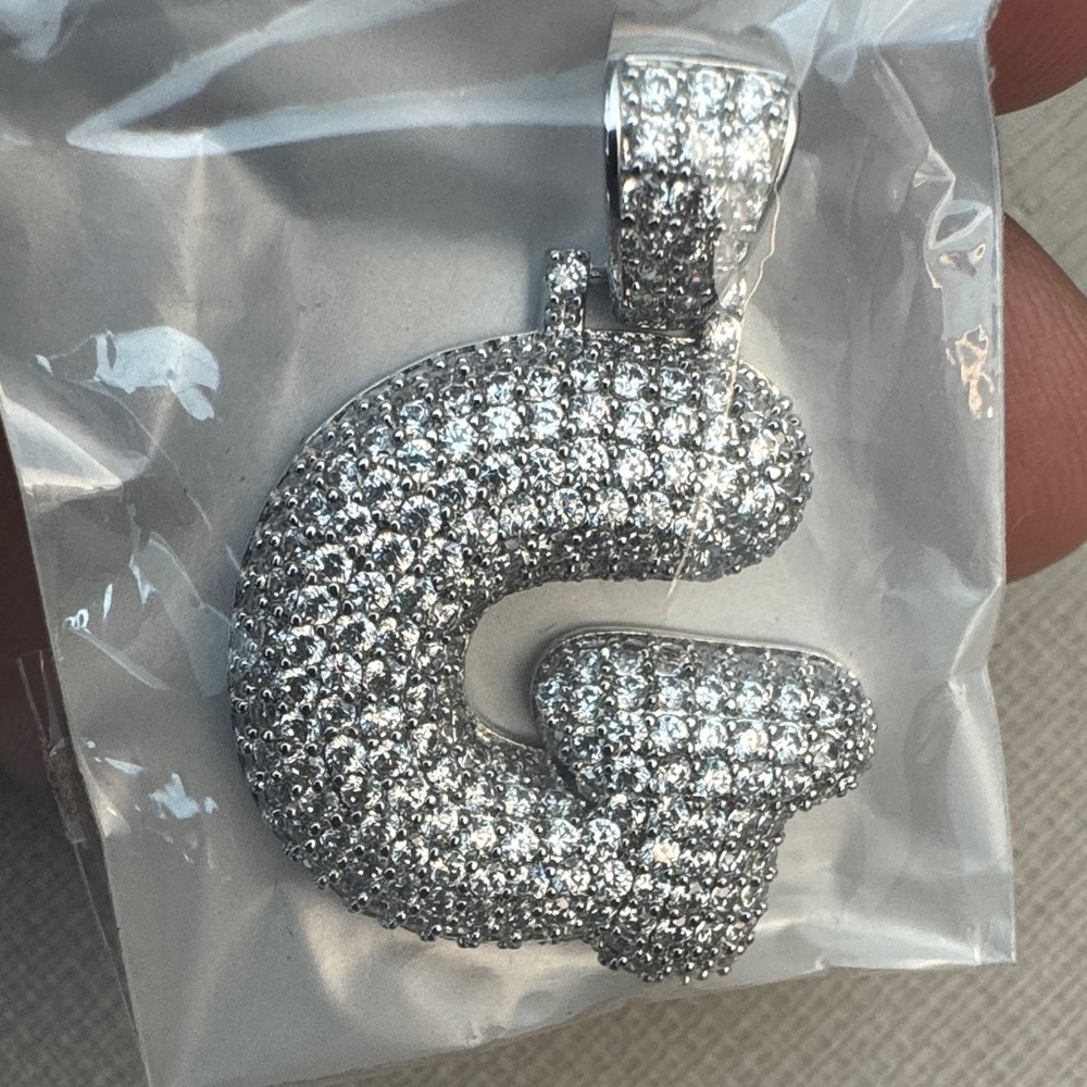 Silver Rhinestone G Initial Pendant
